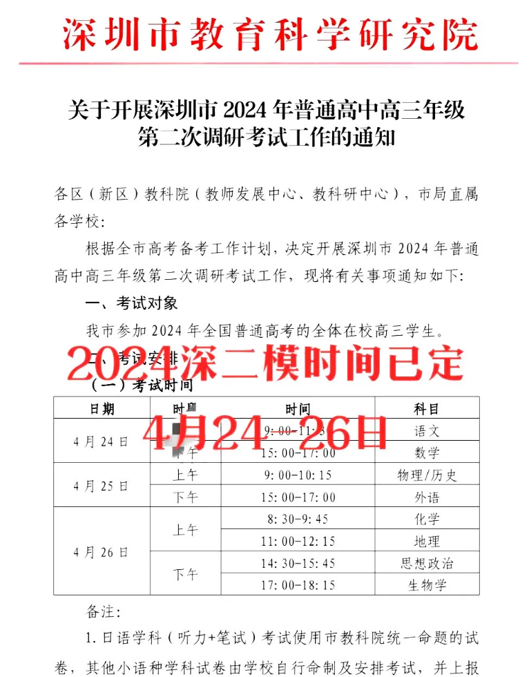 高考二模时间已定!深圳4月24-26日! 第7张 高考二模时间已定!深圳4月24-26日! 第7张
