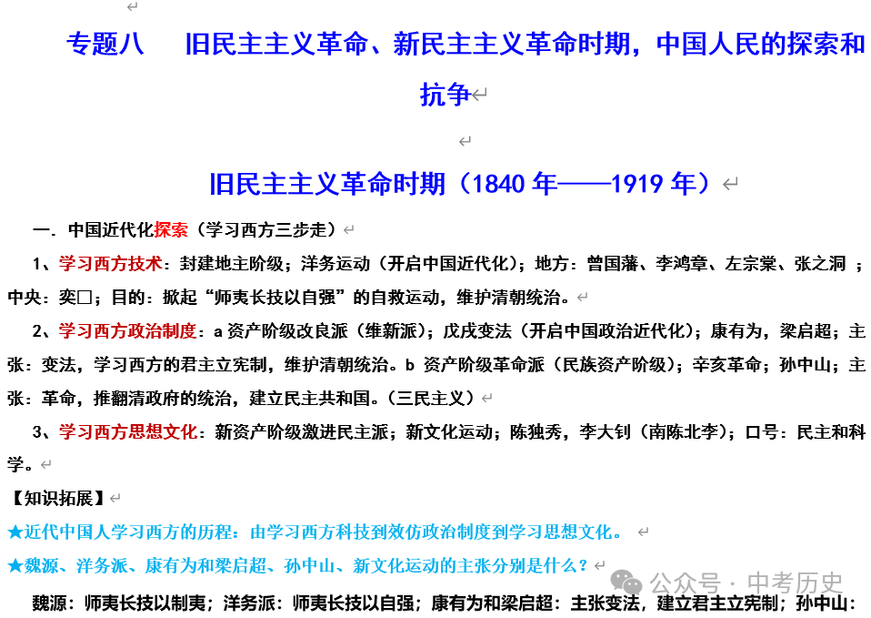 2024年中考历史二轮专题知识清单 第14张 2024年中考历史二轮专题知识清单 第14张