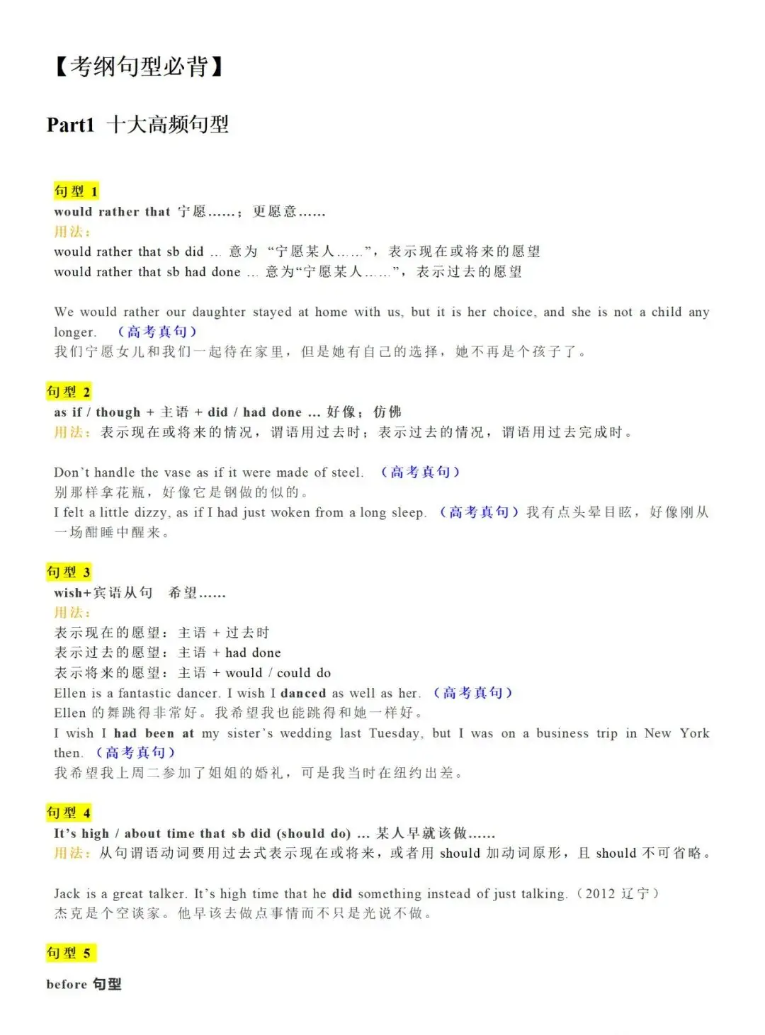 高考英语考纲句型必背(10大高频句型+78重点句型)-第1张图片-四季读书网