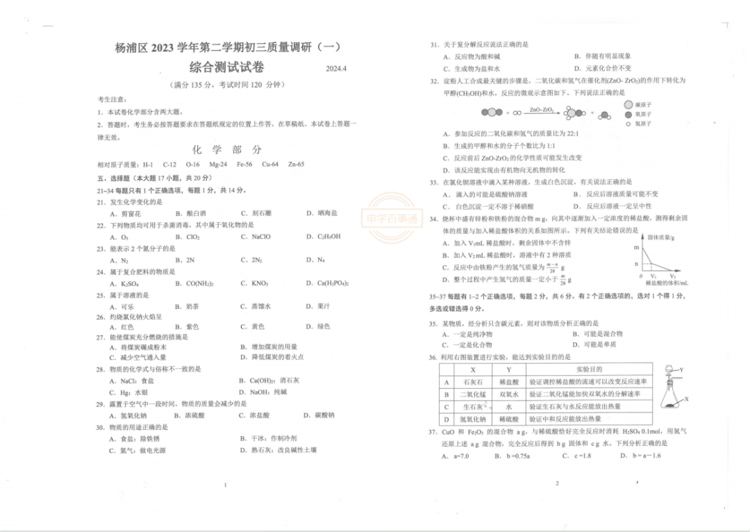 杨浦理化 | 24中考二模独家解析已出!各区持续更新中~-第5张图片-四季读书网