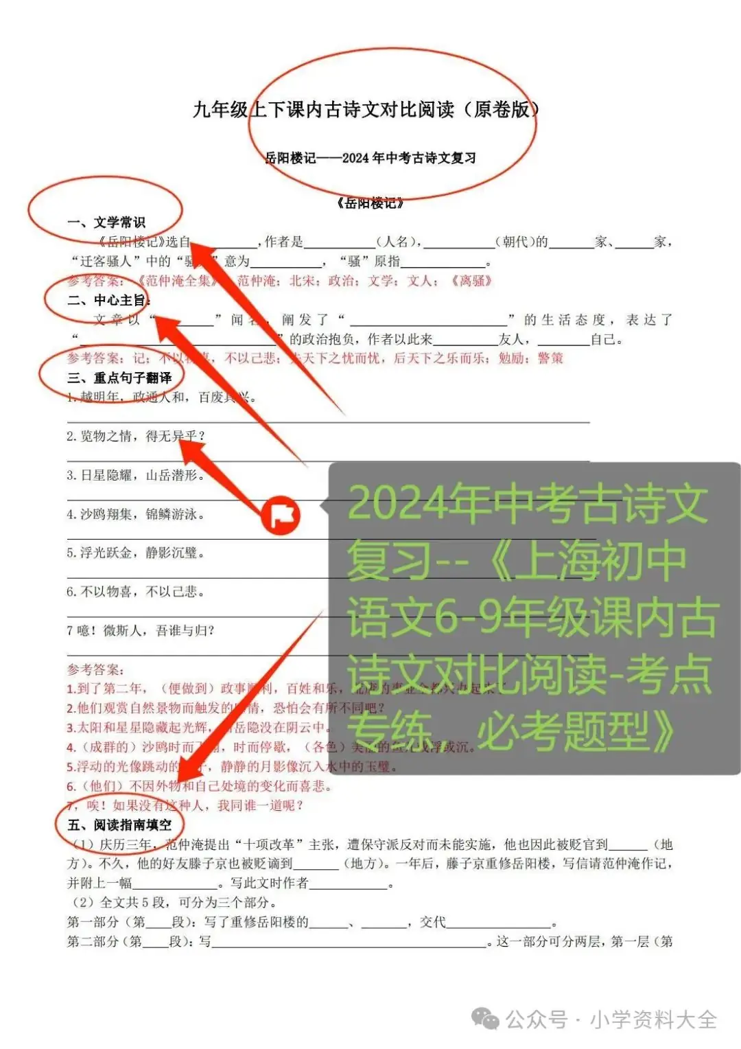 2024年中考古诗文复习-‎-⁢〈上海初中语文6-⁦9年级课内古诗文对比阅读-‪考点专练,⁥必考题型〉-第7张图片-四季读书网