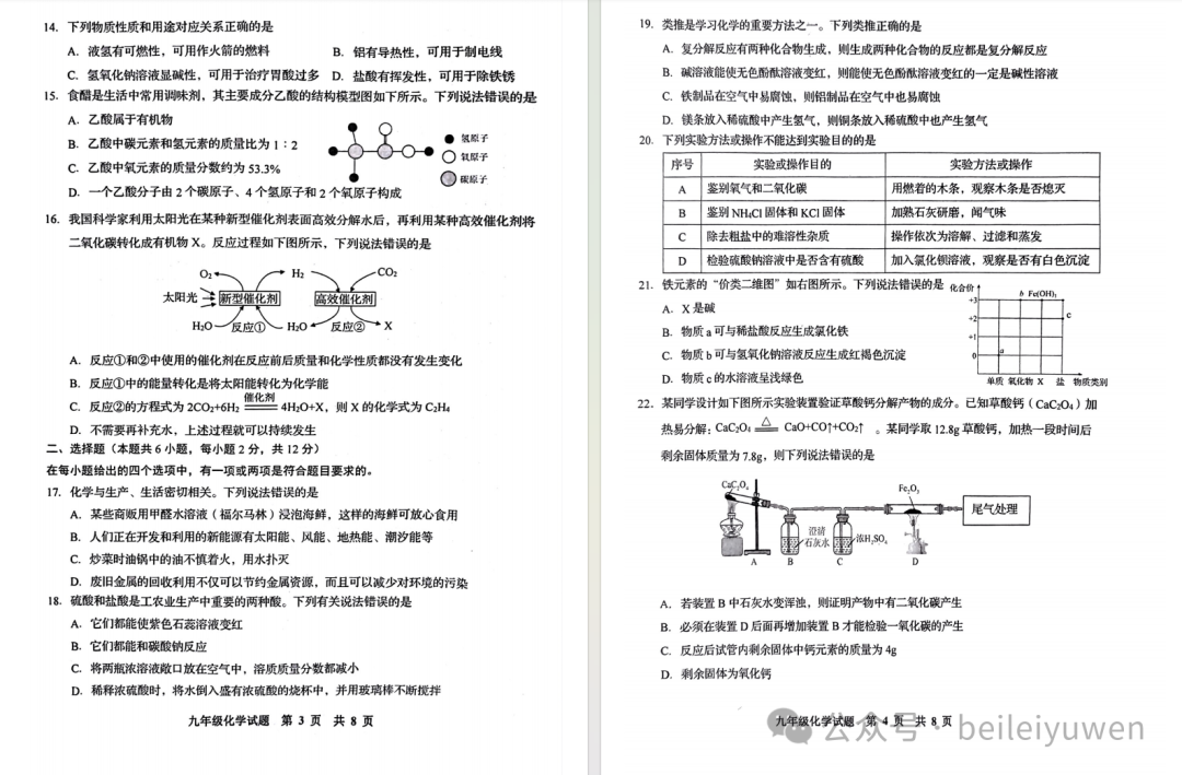 青岛中考一模化学真题+解析-第5张图片-四季读书网 青岛中考一模化学真题+解析-第5张图片-四季读书网