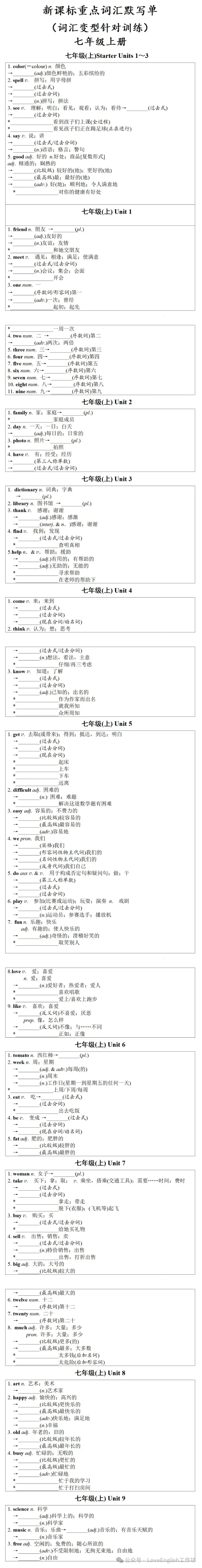 2024中考英语新课标重点词汇默写针对训练 (电子版) 第1张