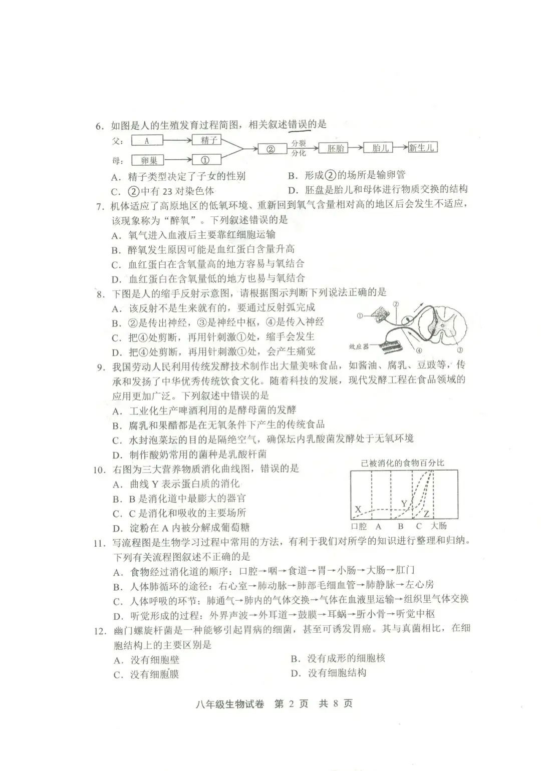 中考生物 | 2024河北省唐山市路北区八年级学考模拟题含答案-第4张图片-四季读书网