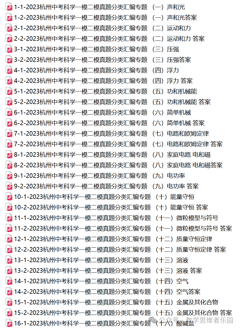 【中考科学 备考冲刺】2023杭州中考科学一模二模汇编 专题 (答案)! 第30张 【中考科学 备考冲刺】2023杭州中考科学一模二模汇编 专题 (答案)! 第30张