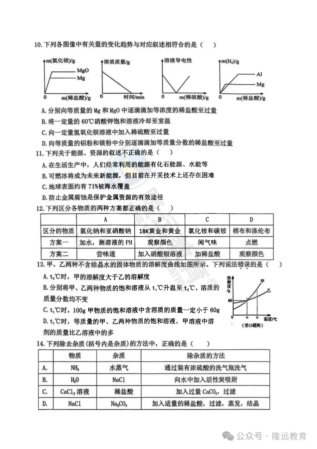 2024年松北区中考化学二模试卷 第5张
