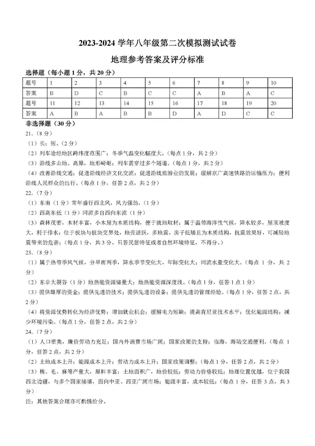 【中考模拟】2024年河南省焦作市中考二模地理试卷及答案 第8张