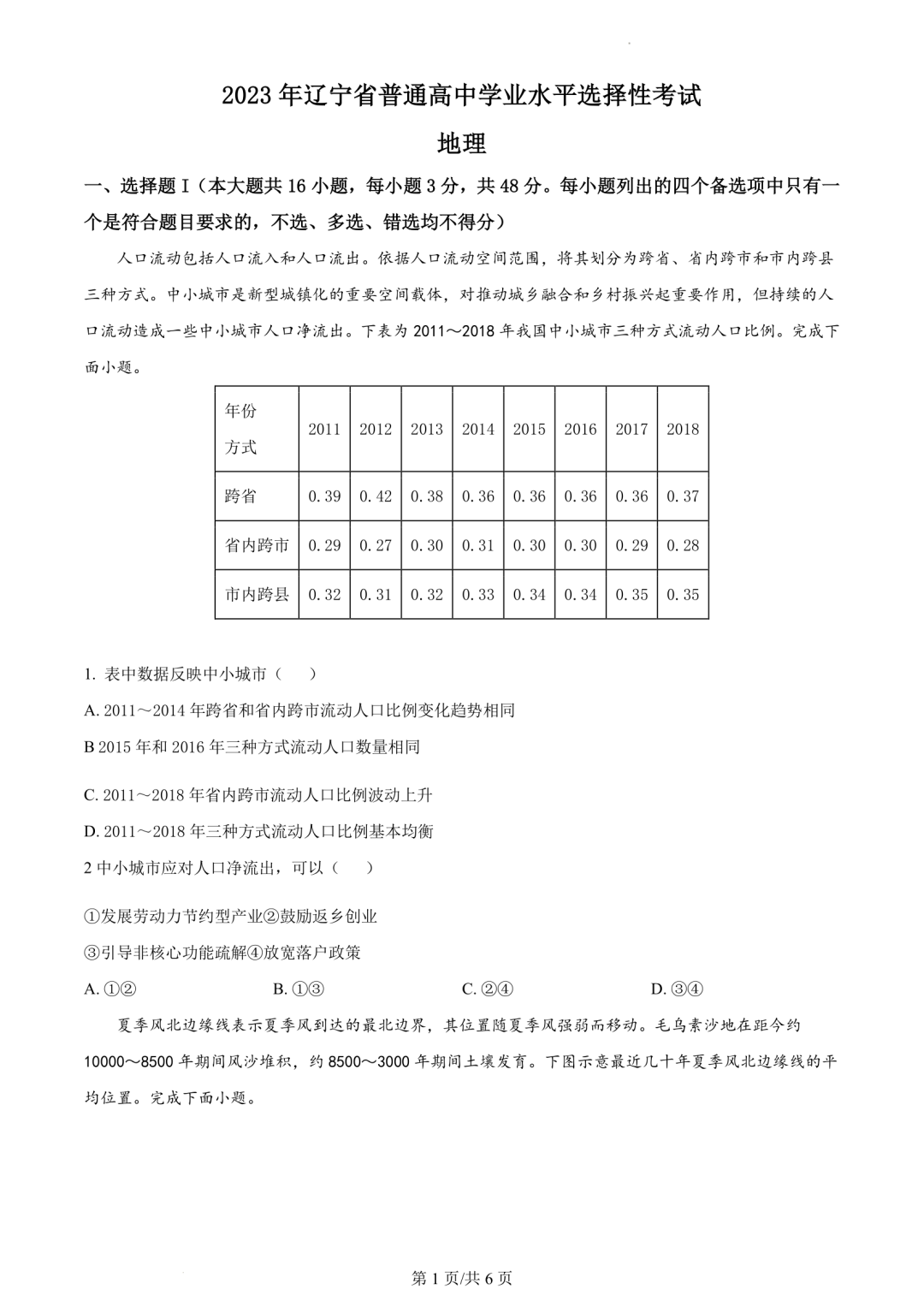 【高考真题】2023年辽宁省高考试题+答案(化学 生物 地理 政治) 第27张 【高考真题】2023年辽宁省高考试题+答案(化学 生物 地理 政治) 第27张