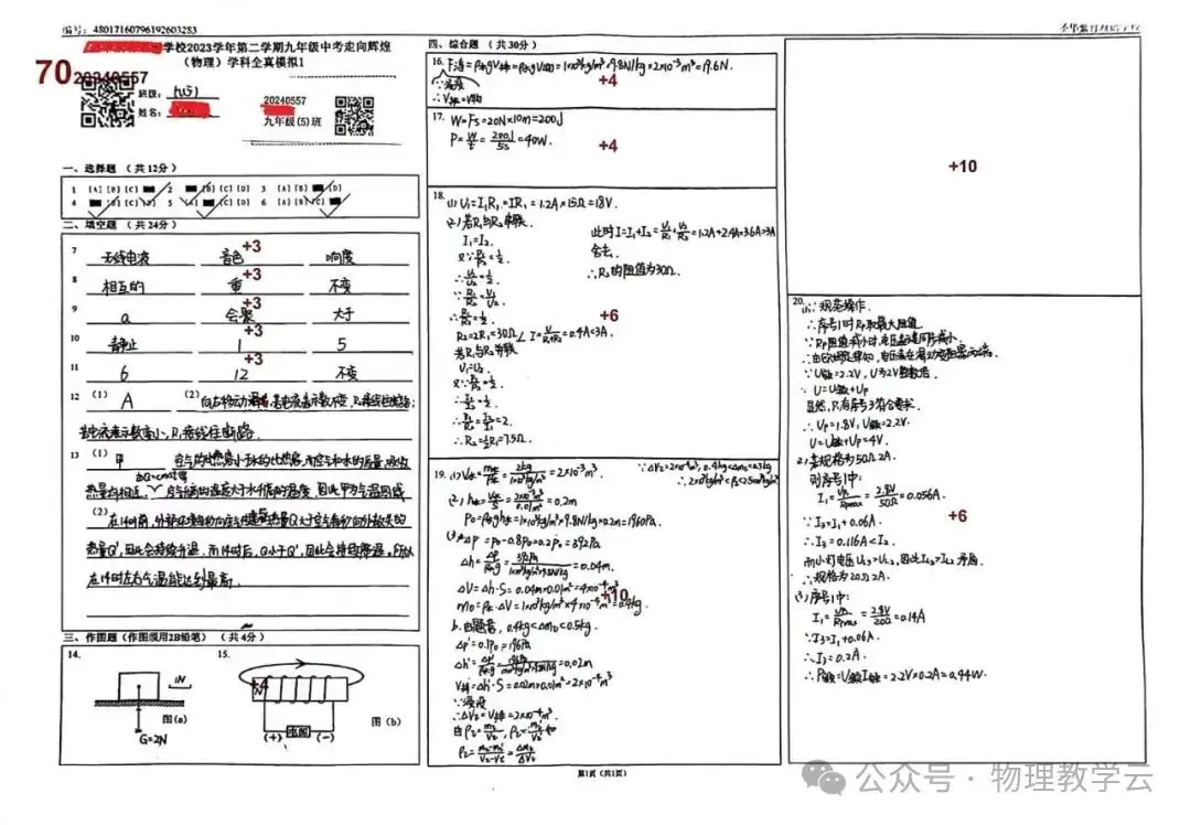中考物理模拟考满分卷「答题卡」赏析② 第2张 中考物理模拟考满分卷「答题卡」赏析② 第2张
