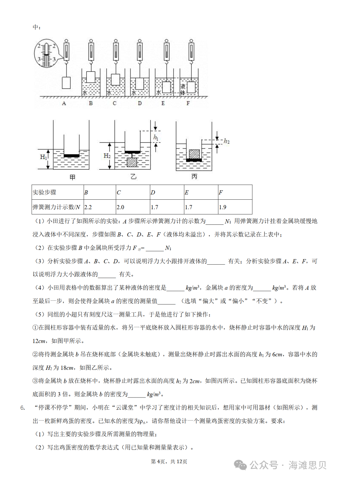 中考专项——利用浮力测密度-第8张图片-四季读书网 中考专项——利用浮力测密度-第8张图片-四季读书网