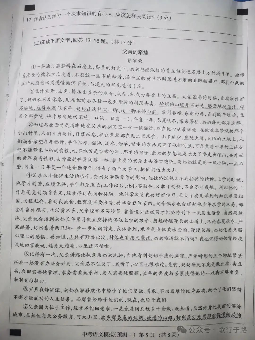 中考语文模拟试卷及答案 第5张