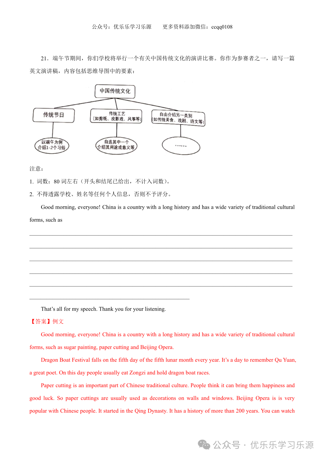 【中考作文猜想 】2024年中考英语书面表达考前预测押题 第43张 【中考作文猜想 】2024年中考英语书面表达考前预测押题 第43张