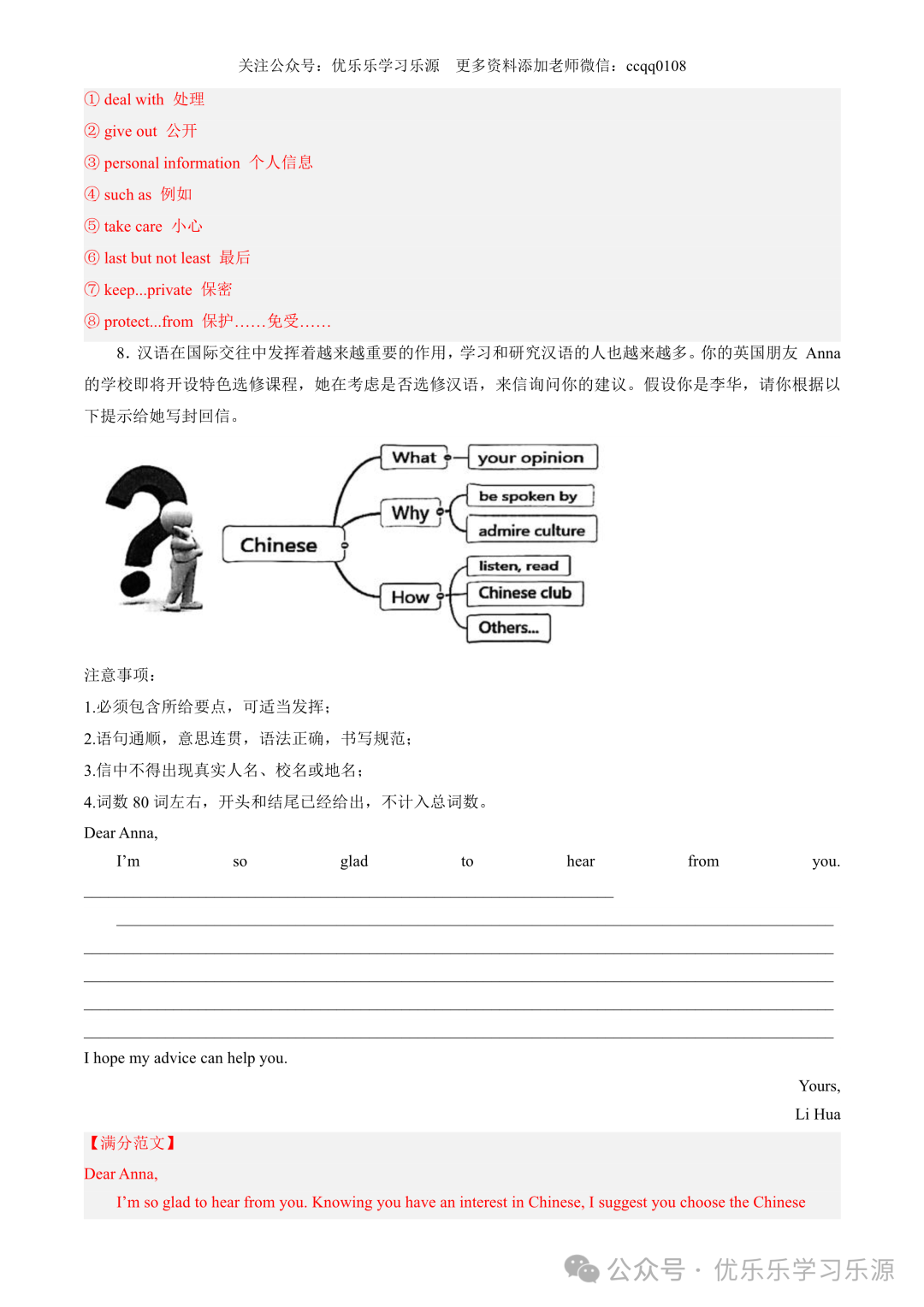 【中考作文猜想 】2024年中考英语书面表达考前预测押题 第72张 【中考作文猜想 】2024年中考英语书面表达考前预测押题 第72张