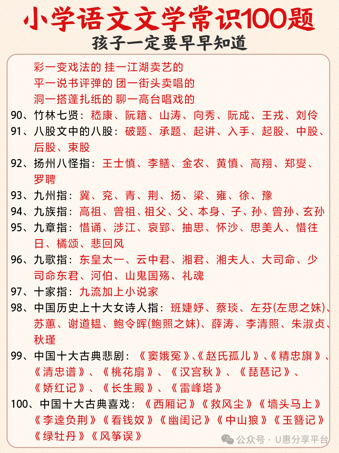小学语文《小学语文文学常识100题》6年级(24春) 第8张 小学语文《小学语文文学常识100题》6年级(24春) 第8张