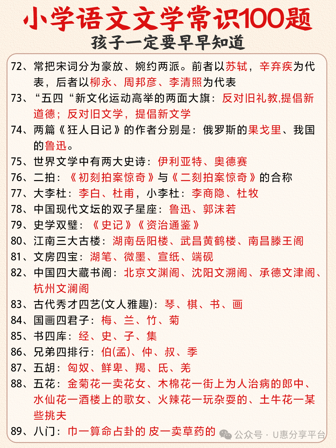 小学语文《小学语文文学常识100题》6年级(24春) 第7张 小学语文《小学语文文学常识100题》6年级(24春) 第7张