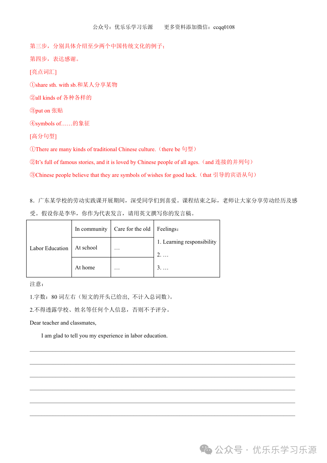 【中考作文猜想 】2024年中考英语书面表达考前预测押题 第21张 【中考作文猜想 】2024年中考英语书面表达考前预测押题 第21张