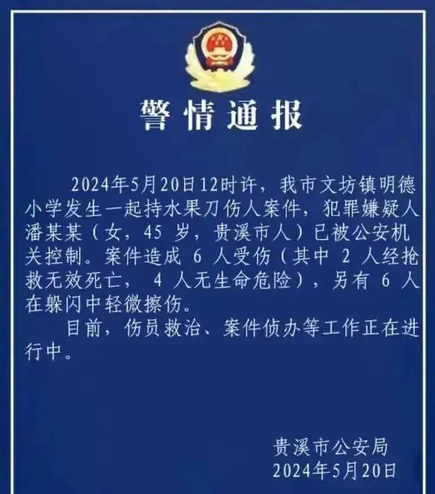 2死10伤!江西45岁女子在小学内持刀行凶! 第3张
