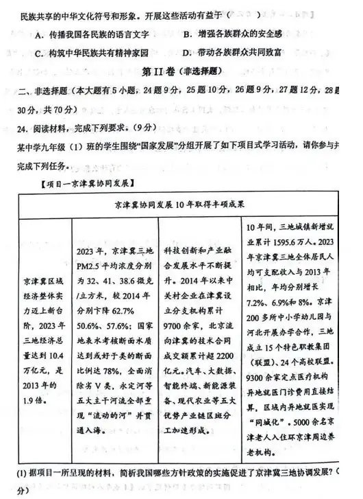 中考文综 | 2024河北省各地三、四模卷含部分答案(又5套) 第67张 中考文综 | 2024河北省各地三、四模卷含部分答案(又5套) 第67张