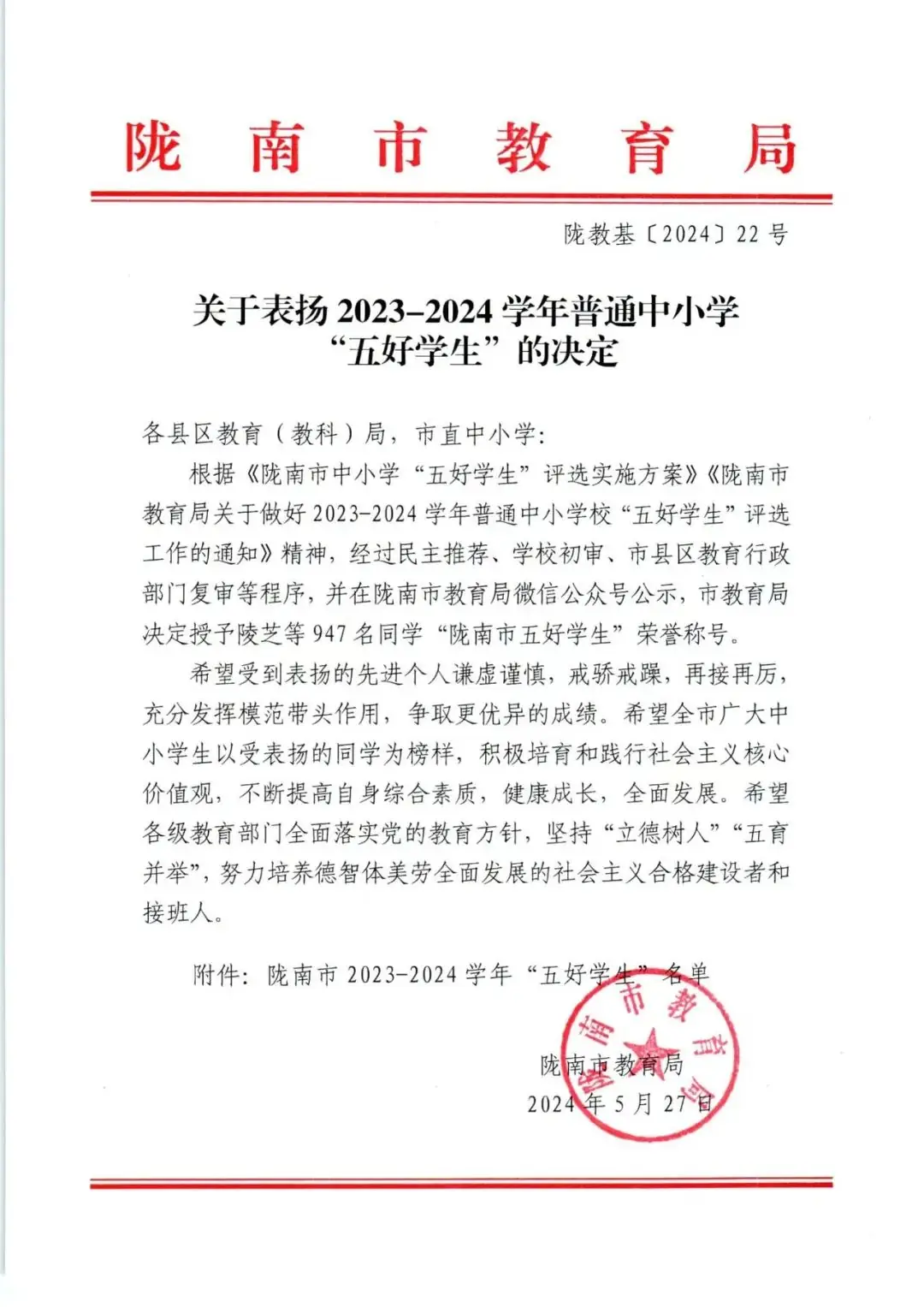 喜报|西和县西青永丰小学六名同学被授予“陇南市五好学生”荣誉称号 第3张 喜报|西和县西青永丰小学六名同学被授予“陇南市五好学生”荣誉称号 第3张