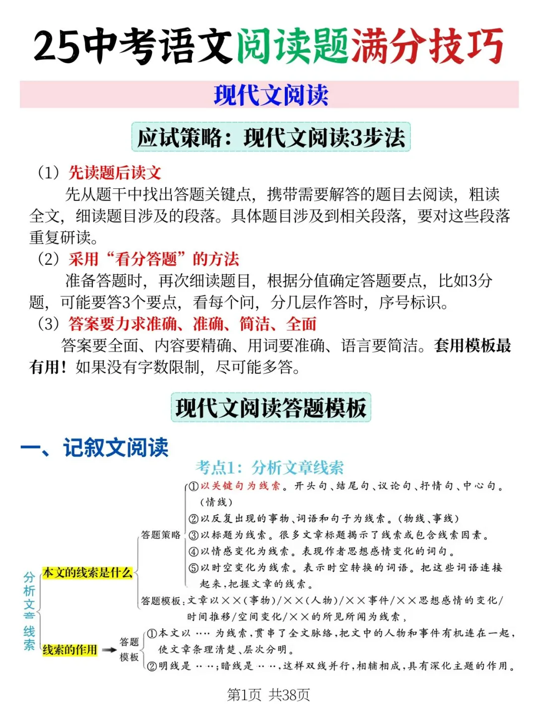 连续5届学生中考语文阅读题满分答题秘诀❗-第3张图片-四季读书网