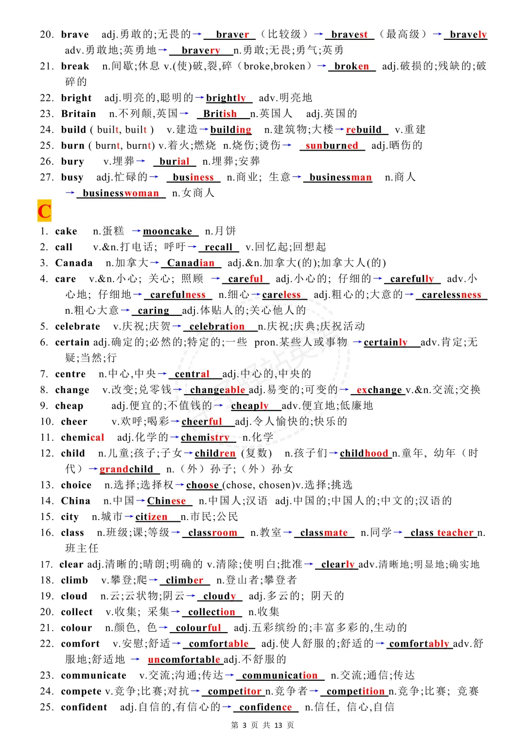 2025中考英语重点单词词性转换(平铺版) 第4张 2025中考英语重点单词词性转换(平铺版) 第4张