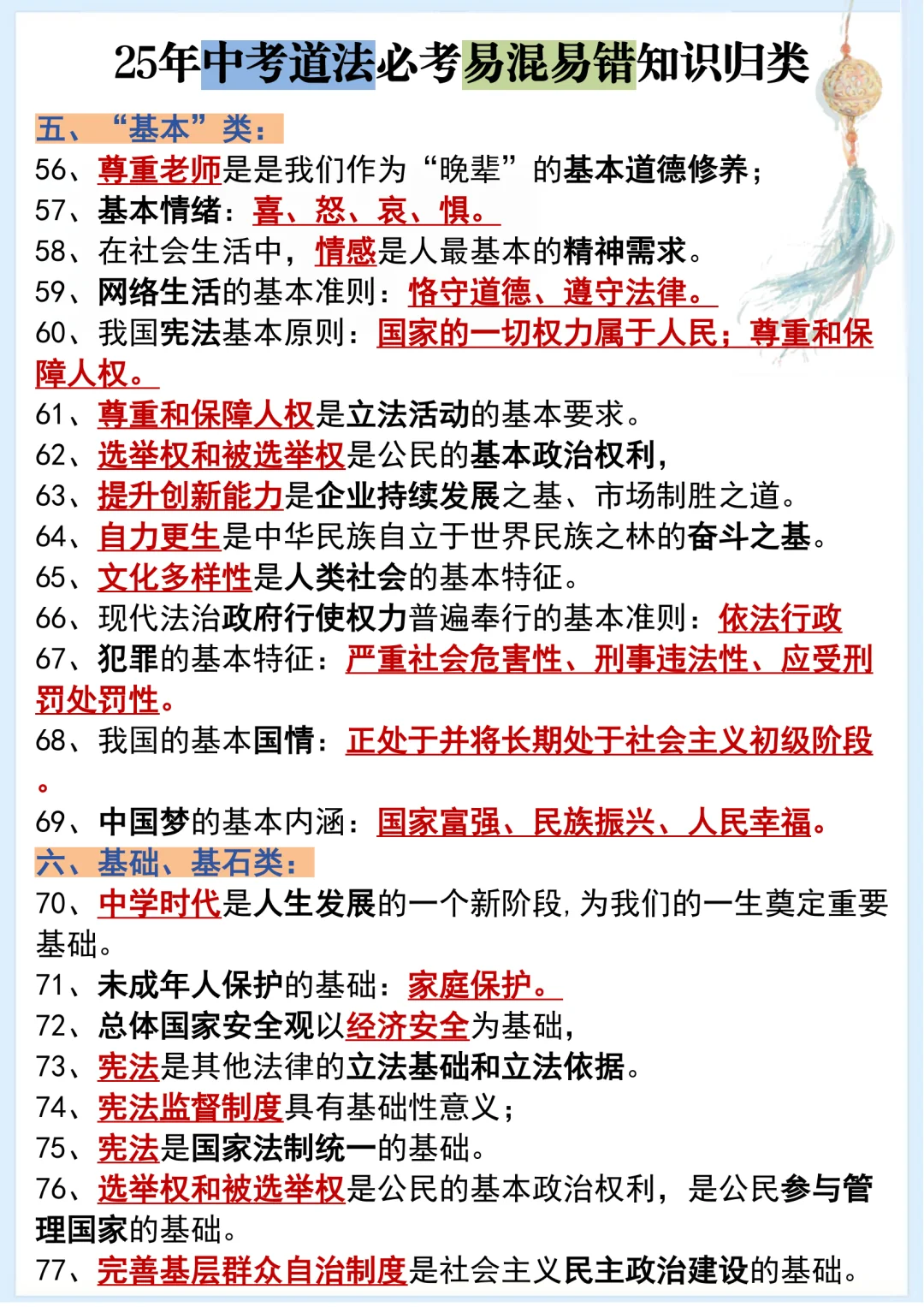 🔥25年中考道法必考易混易错知识归类‼️-第4张图片-四季读书网