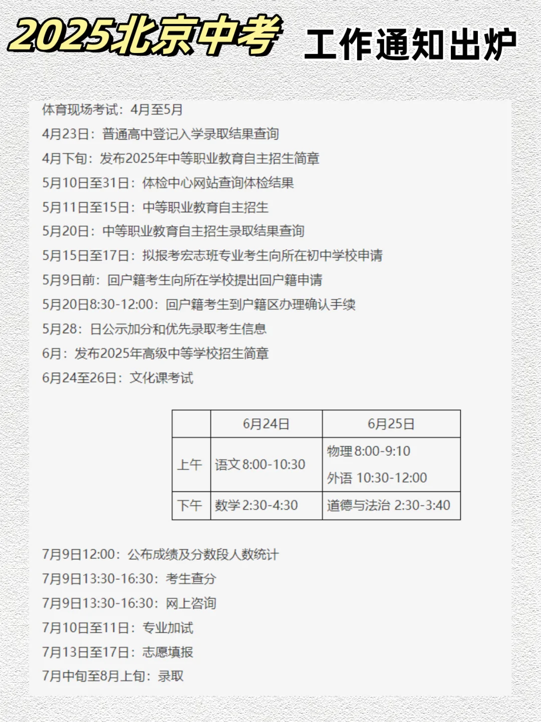 贯通380！2025北京中考18项日程安排出炉！ 第3张