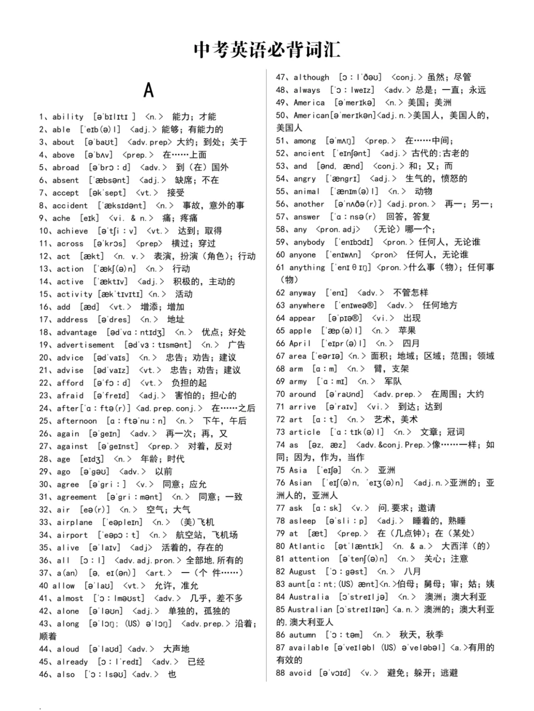 【精心排版】中考英语必背单词(完整版) 第2张 【精心排版】中考英语必背单词(完整版) 第2张