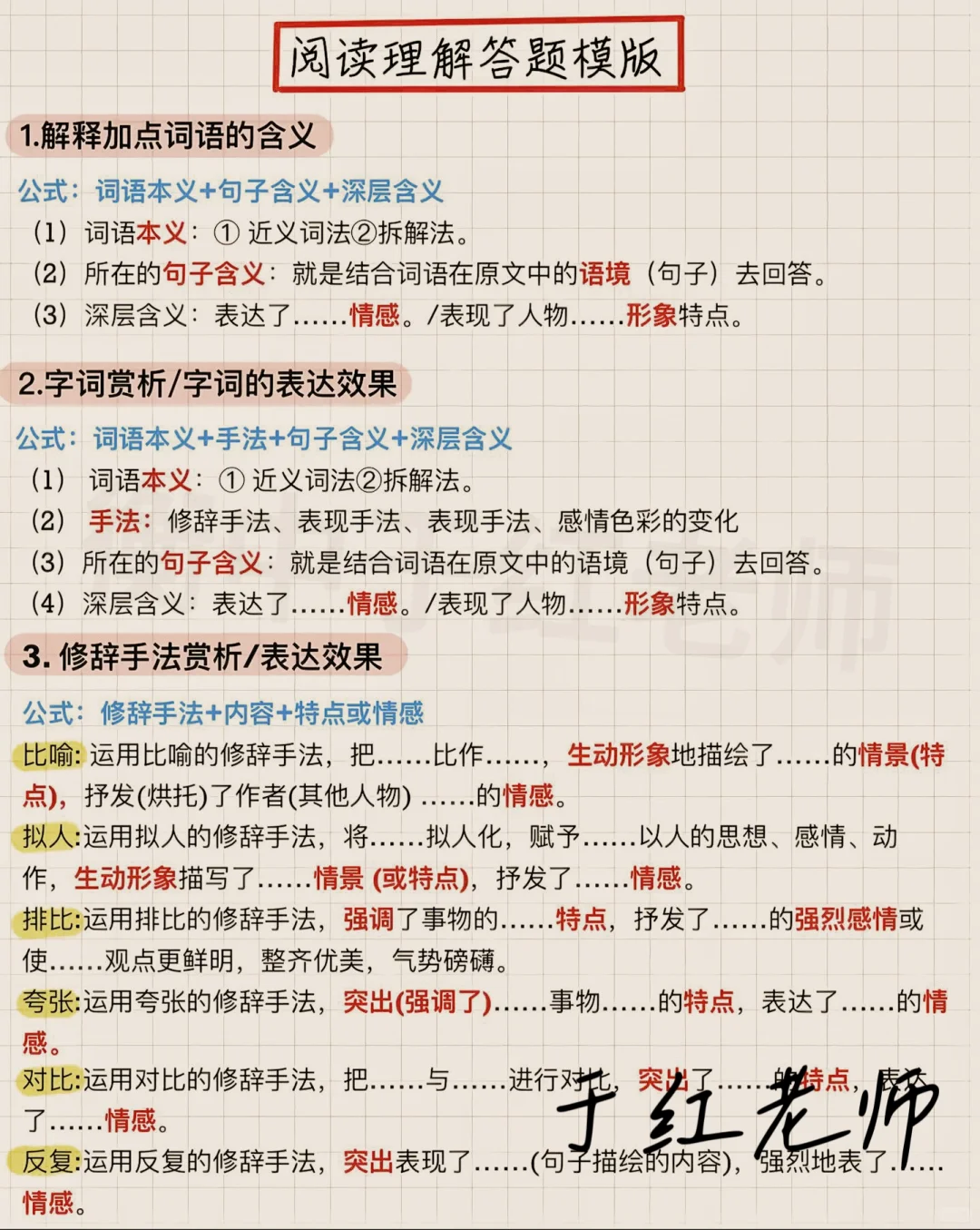 25中考语文15个必背阅读理解答题模板 第3张