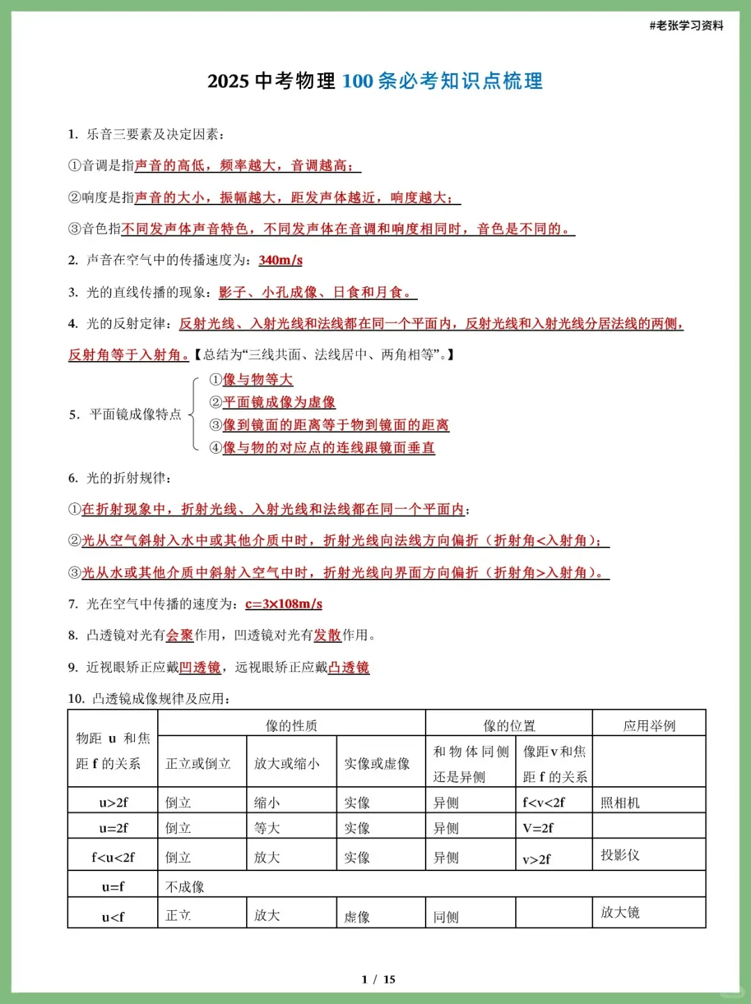 25年中考物理100个必考知识点抓紧背 第3张