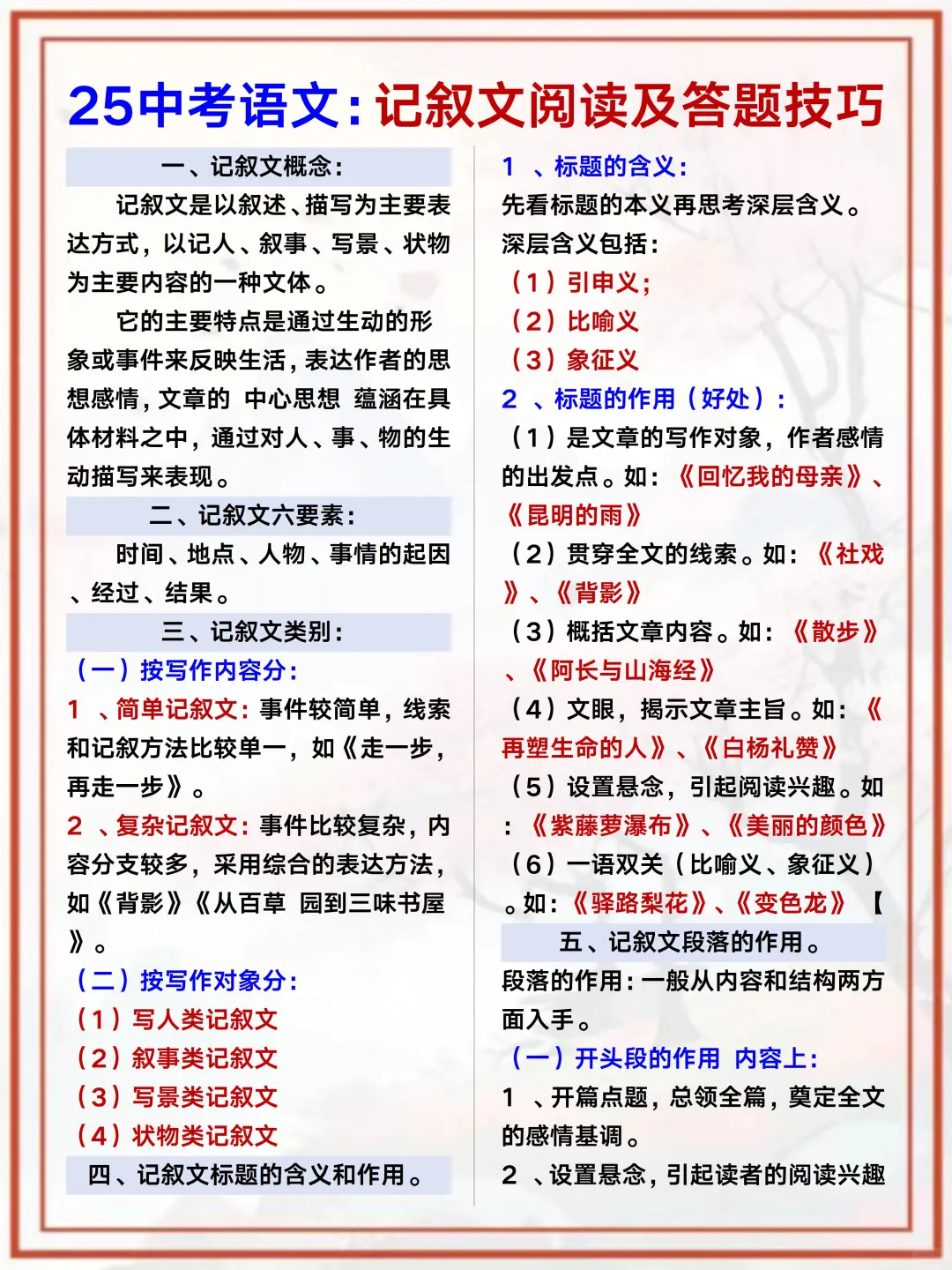25中考语文：考前押题汇总已出，快背❗️-第7张图片-四季读书网