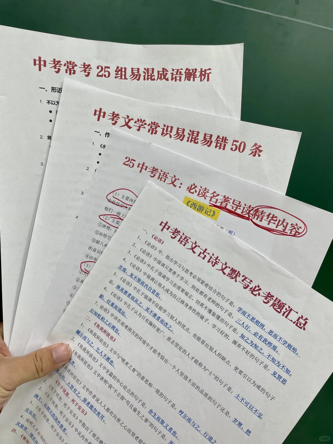 火箭班统一发的，中考语文必考点考前自查表-第5张图片-四季读书网