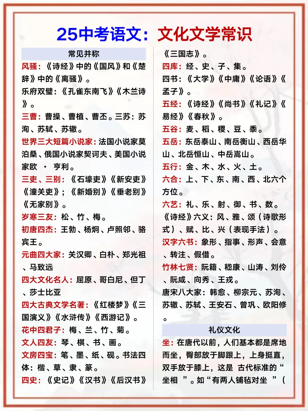 25中考语文：考前押题汇总已出，快背❗️-第3张图片-四季读书网