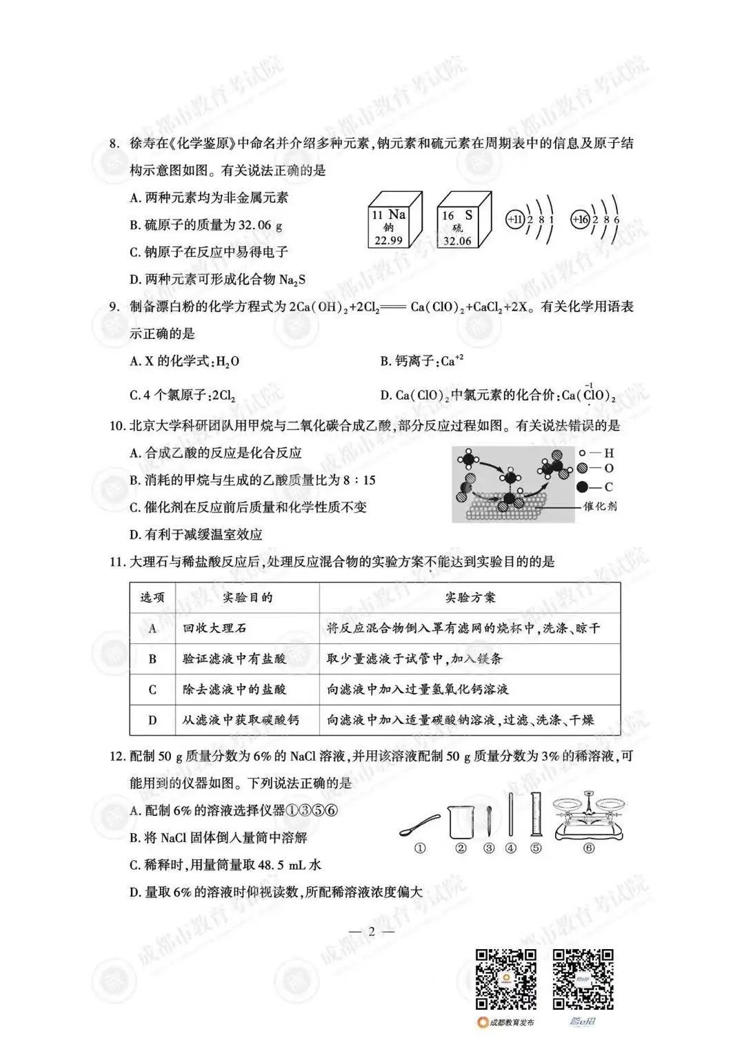 25年成都中考 最新化学卷面+答案！-第3张图片-四季读书网