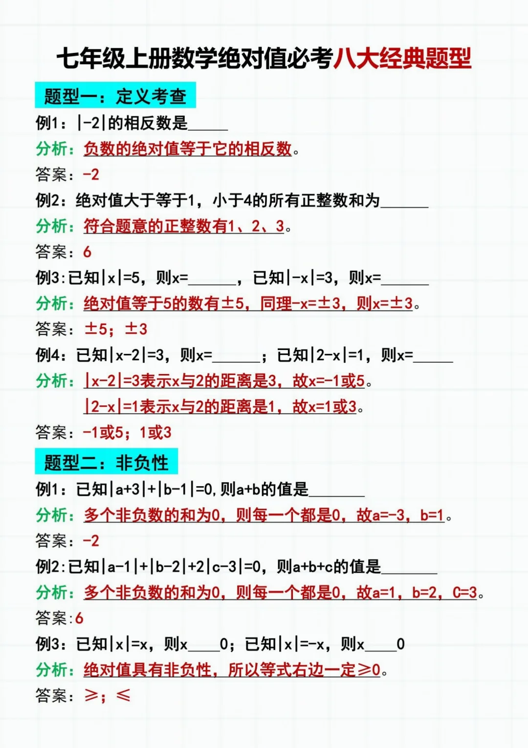 抓紧练‼️七上绝对值必考知识点➕题型汇总 第3张 抓紧练‼️七上绝对值必考知识点➕题型汇总 第3张