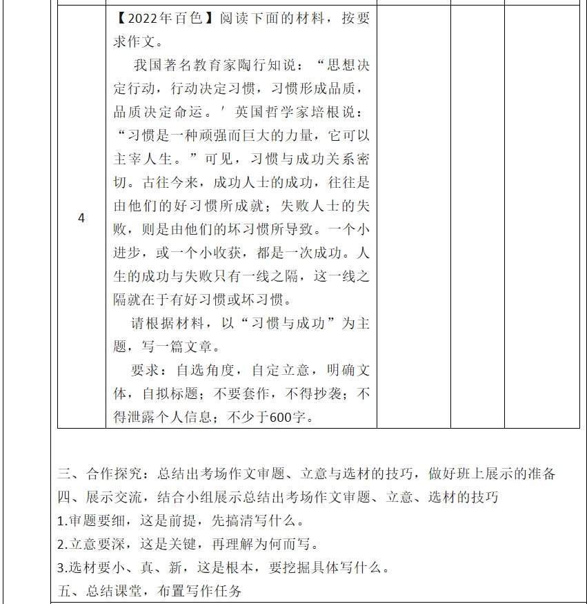 【课例分享】《中考作文复习——审题 立意 选材》教学设计-第4张图片-四季读书网