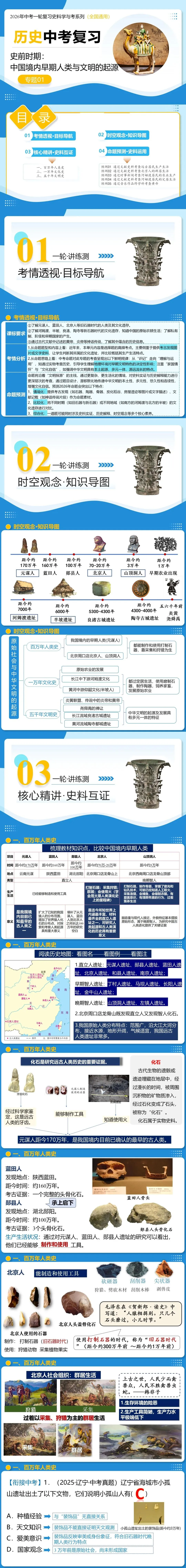 2026年中考历史一轮复习史料教与学系列专题01+史前时期:中国境内早期人类与文明的起源(复习课件)-第1张图片-四季读书网