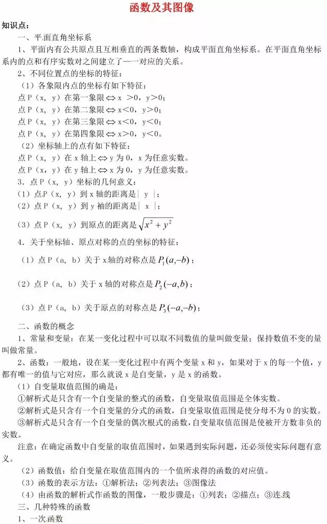 中考数学函数及图像知识点总结含典型例题,期末复习必备! 第2张