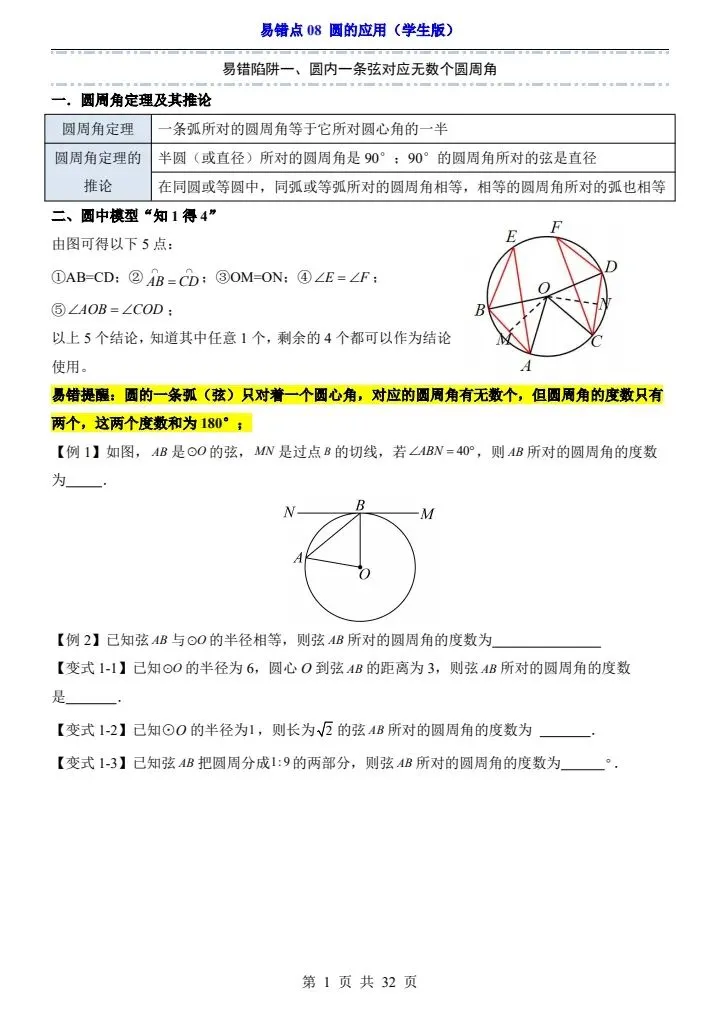 2025*中考初三数学易错题专练*易错点08 圆的应用 第1张