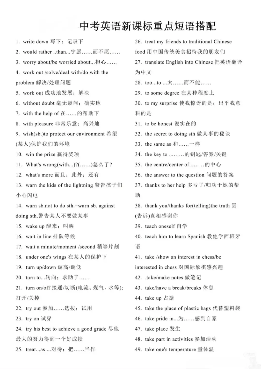 中考英语新课标重点短语集锦(建议收藏,可打印) 第2张