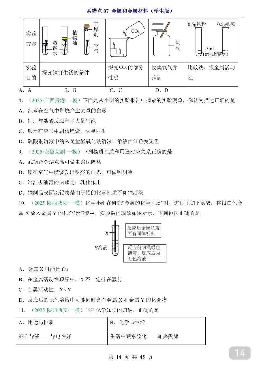 中考专项化学易错点07 金属和金属材料.pdf-第16张图片-四季读书网 中考专项化学易错点07 金属和金属材料.pdf-第16张图片-四季读书网