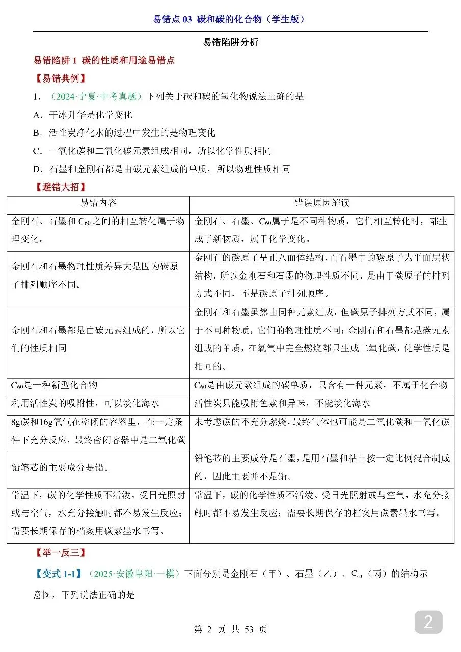 中考专项化学易错点03 碳和碳的化合物.pdf 第4张