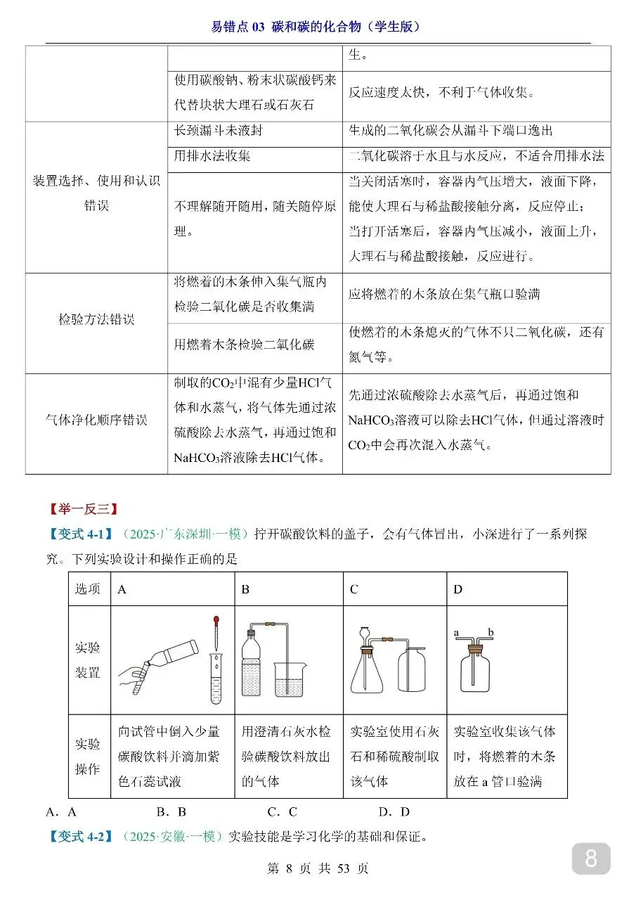 中考专项化学易错点03 碳和碳的化合物.pdf 第9张