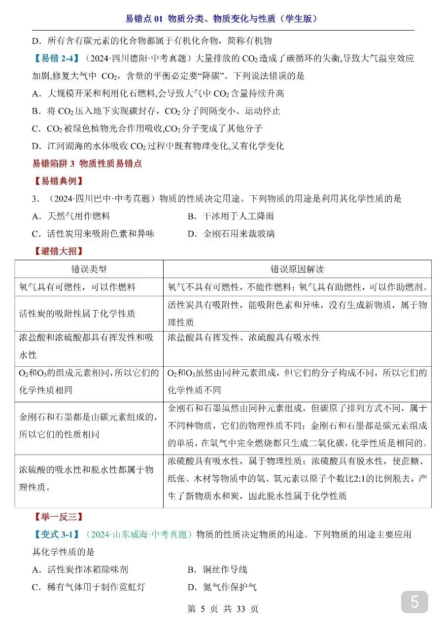 中考专项化学易错点01 物质分类、物质变化与性质.pdf 第7张