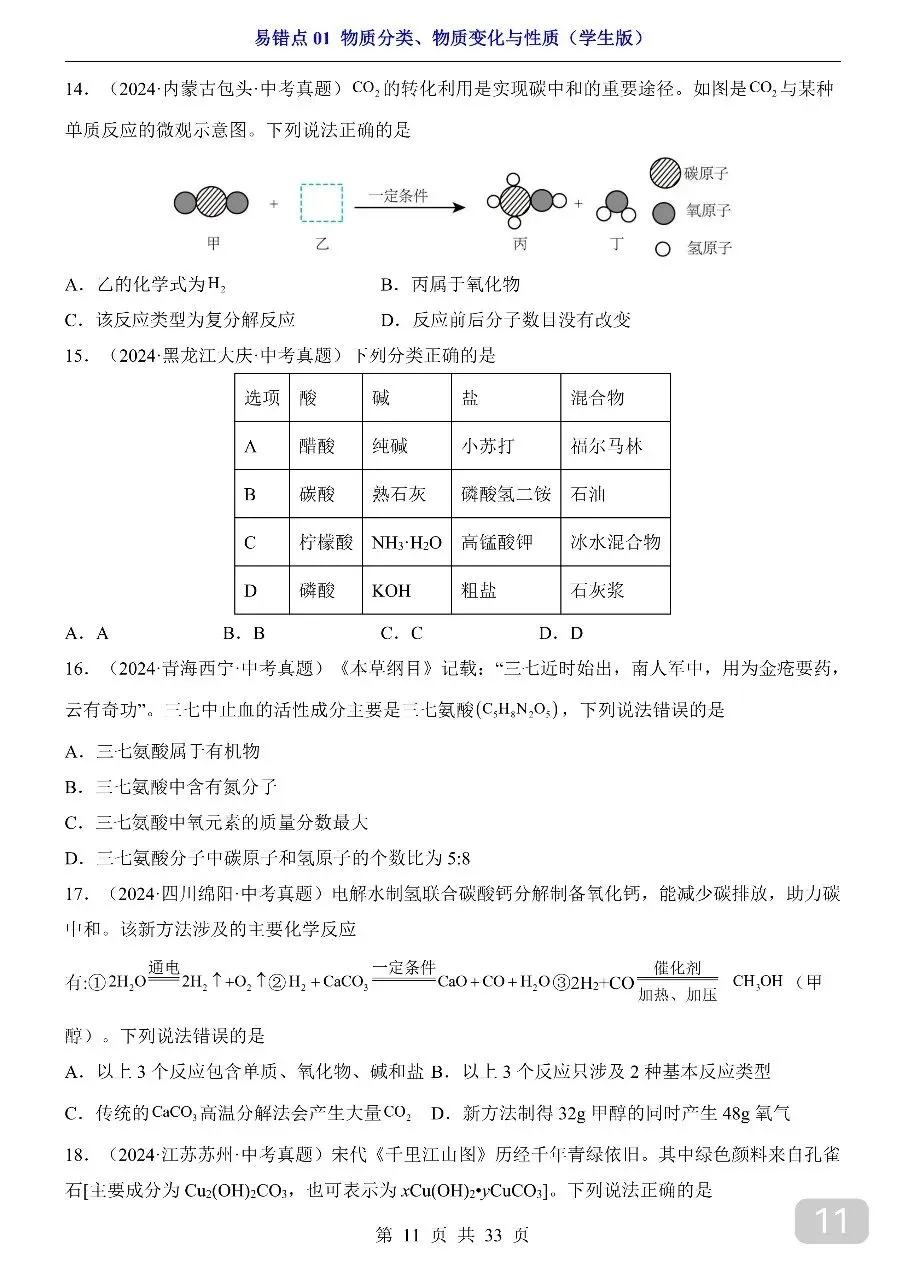 中考专项化学易错点01 物质分类、物质变化与性质.pdf 第13张