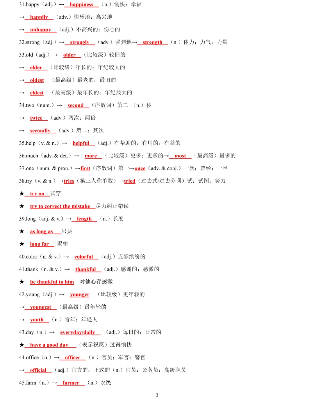中考英语复习 | 必考高频词形转换汇总 (背诵+检测) 第4张