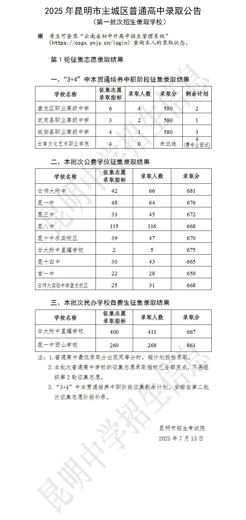 2026年中考 | 昆明普通高中录取分数、人数及位次 第12张
