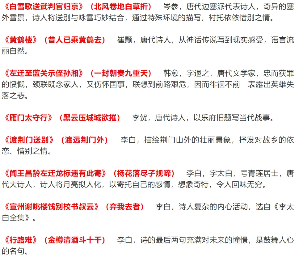 中考语文古诗词常识,100张试卷高频统计而成 第4张 中考语文古诗词常识,100张试卷高频统计而成 第4张