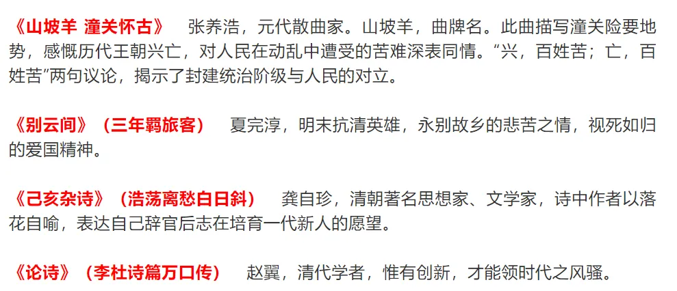 中考语文古诗词常识,100张试卷高频统计而成 第10张 中考语文古诗词常识,100张试卷高频统计而成 第10张