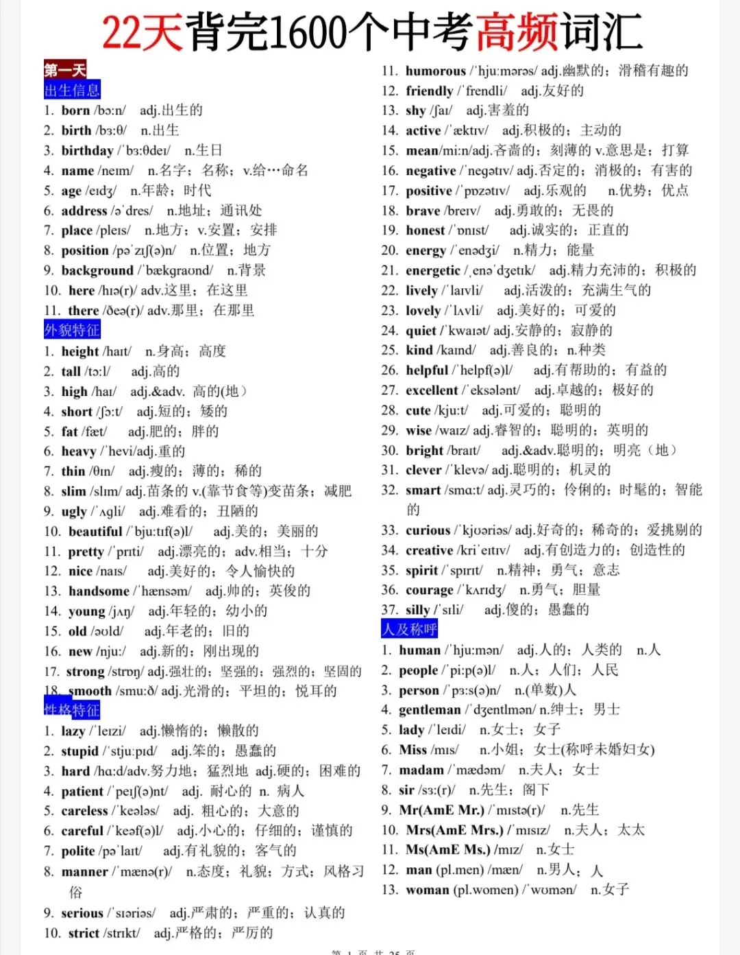 中考英语1600必背单词 第2张 中考英语1600必背单词 第2张